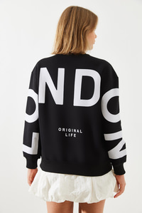 Üç İplik Şardonlu London Baskılı Sweatshirt MBHS003 60601003 - Siyah