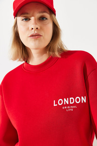 Üç İplik Şardonlu London Baskılı Sweatshirt MBHS003 60601003 - Kırmızı