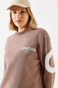 Üç İplik Şardonlu London Baskılı Sweatshirt MBHS003 60601003 - Kahverengi