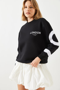 Üç İplik Şardonlu London Baskılı Sweatshirt MBHS003 60601003 - Siyah
