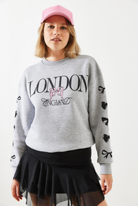 Üç İplik Şardonlu London Life Grafik Baskılı Sweatshirt MBHS004 60601004 - Gri Melanj