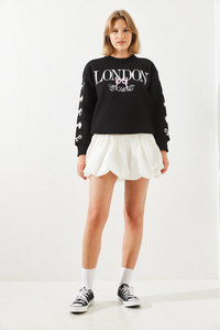 Üç İplik Şardonlu London Life Grafik Baskılı Sweatshirt MBHS004 60601004 - Siyah