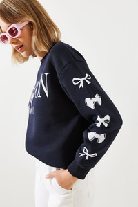 Üç İplik Şardonlu London Life Grafik Baskılı Sweatshirt MBHS004 60601004 - Lacivert