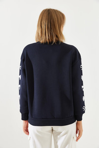 Üç İplik Şardonlu London Life Grafik Baskılı Sweatshirt MBHS004 60601004 - Lacivert