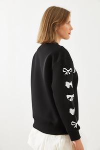 Üç İplik Şardonlu London Life Grafik Baskılı Sweatshirt MBHS004 60601004 - Siyah
