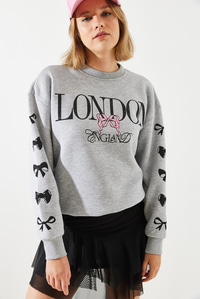 Üç İplik Şardonlu London Life Grafik Baskılı Sweatshirt MBHS004 60601004 - Gri Melanj