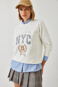 Üç İplik Şardonlu Nakışlı Sweatshirt 6476 60261023 - Beyaz SWEATSHİRT modelleri