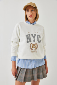 Üç İplik Şardonlu Nakışlı Sweatshirt 6476 60261023 - Beyaz SWEATSHİRT modelleri