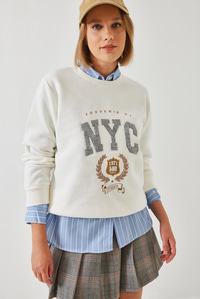 Üç İplik Şardonlu Nakışlı Sweatshirt 6476 60261023 - Beyaz SWEATSHİRT modelleri