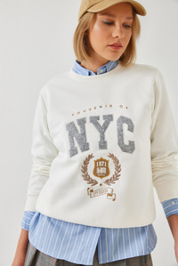 Üç İplik Şardonlu Nakışlı Sweatshirt 6476 60261023 - Beyaz SWEATSHİRT modelleri