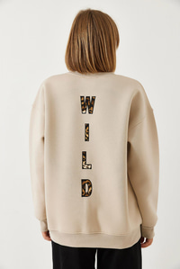 Üç İplik Şardonlu Önü Fermuarlı Leopar Baskılı Sweatshirt 60351258 - Bej