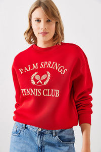Üç İplik Şardonlu Palm Springs Tenis Vintage Kolej Sweatshirt MBHS002 60601002 - Kırmızı