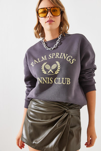 Üç İplik Şardonlu Palm Springs Tenis Vintage Kolej Sweatshirt MBHS002 60601002 - Füme