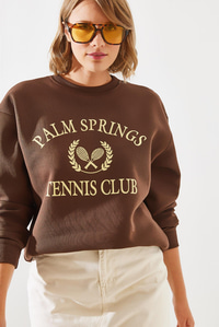 Üç İplik Şardonlu Palm Springs Tenis Vintage Kolej Sweatshirt MBHS002 60601002 - Kahverengi