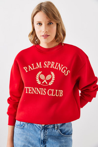 Üç İplik Şardonlu Palm Springs Tenis Vintage Kolej Sweatshirt MBHS002 60601002 - Kırmızı