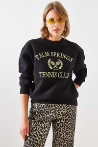 Üç İplik Şardonlu Palm Springs Tenis Vintage Kolej Sweatshirt MBHS002 60601002 - Siyah