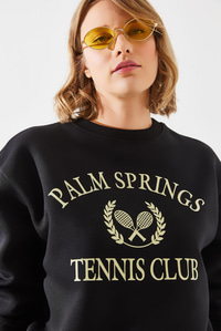 Üç İplik Şardonlu Palm Springs Tenis Vintage Kolej Sweatshirt MBHS002 60601002 - Siyah