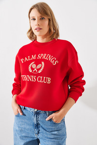 Üç İplik Şardonlu Palm Springs Tenis Vintage Kolej Sweatshirt MBHS002 60601002 - Kırmızı
