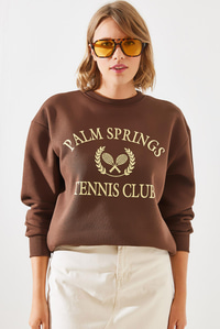 Üç İplik Şardonlu Palm Springs Tenis Vintage Kolej Sweatshirt MBHS002 60601002 - Kahverengi