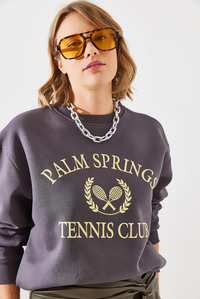 Üç İplik Şardonlu Palm Springs Tenis Vintage Kolej Sweatshirt MBHS002 60601002 - Füme