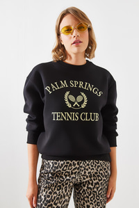 Üç İplik Şardonlu Palm Springs Tenis Vintage Kolej Sweatshirt MBHS002 60601002 - Siyah