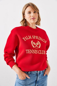 Üç İplik Şardonlu Palm Springs Tenis Vintage Kolej Sweatshirt MBHS002 60601002 - Kırmızı