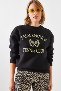 Üç İplik Şardonlu Palm Springs Tenis Vintage Kolej Sweatshirt MBHS002 60601002 - Siyah