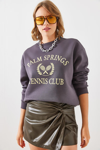 Üç İplik Şardonlu Palm Springs Tenis Vintage Kolej Sweatshirt MBHS002 60601002 - Füme