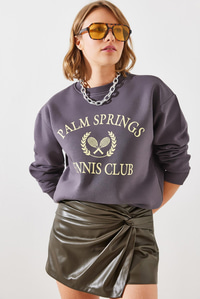 Üç İplik Şardonlu Palm Springs Tenis Vintage Kolej Sweatshirt MBHS002 60601002 - Füme