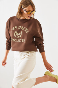 Üç İplik Şardonlu Palm Springs Tenis Vintage Kolej Sweatshirt MBHS002 60601002 - Kahverengi