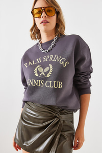 Üç İplik Şardonlu Palm Springs Tenis Vintage Kolej Sweatshirt MBHS002 60601002 - Füme