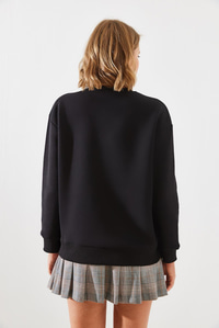 Üç İplik Şardonlu Renkli Kalp Baskılı Sweatshirt MBHS007 60601007 - Siyah