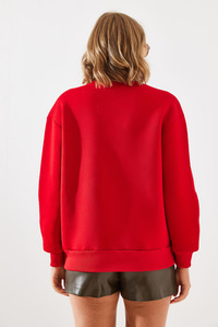 Üç İplik Şardonlu Renkli Kalp Baskılı Sweatshirt MBHS007 60601007 - Kırmızı