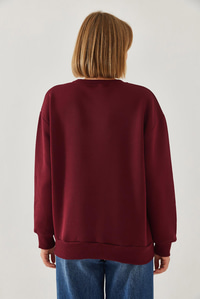 Üç İplik Şardonlu Renkli Kalp Baskılı Sweatshirt MBHS007 60601007 - Bordo