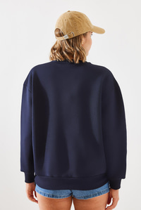 Üç İplik Şardonlu Renkli Kalp Baskılı Sweatshirt MBHS007 60601007 - Lacivert