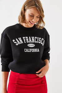 Üç İplik Şardonlu San Francisco Baskılı Sweatshirt MBHS006 60601006 - Siyah