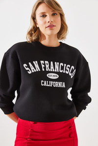 Üç İplik Şardonlu San Francisco Baskılı Sweatshirt MBHS006 60601006 - Siyah