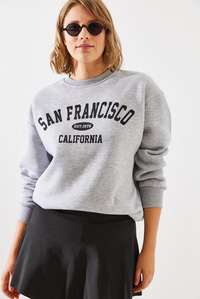 Üç İplik Şardonlu San Francisco Baskılı Sweatshirt MBHS006 60601006 - Gri Melanj