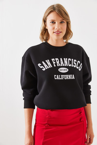 Üç İplik Şardonlu San Francisco Baskılı Sweatshirt MBHS006 60601006 - Siyah