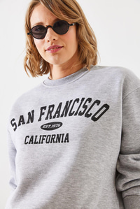 Üç İplik Şardonlu San Francisco Baskılı Sweatshirt MBHS006 60601006 - Gri Melanj