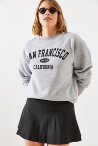 Üç İplik Şardonlu San Francisco Baskılı Sweatshirt MBHS006 60601006 - Gri Melanj