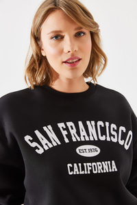 Üç İplik Şardonlu San Francisco Baskılı Sweatshirt MBHS006 60601006 - Siyah