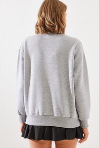 Üç İplik Şardonlu San Francisco Baskılı Sweatshirt MBHS006 60601006 - Gri Melanj