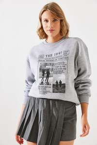 Üç İplik Şardonlu The 1997 Baskılı Sweatshirt MBHS009 60601009 - Gri Melanj