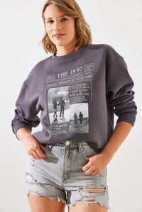 Üç İplik Şardonlu The 1997 Baskılı Sweatshirt MBHS009 60601009 - Füme