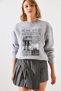 Üç İplik Şardonlu The 1997 Baskılı Sweatshirt MBHS009 60601009 - Gri Melanj