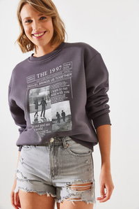 Üç İplik Şardonlu The 1997 Baskılı Sweatshirt MBHS009 60601009 - Füme