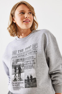 Üç İplik Şardonlu The 1997 Baskılı Sweatshirt MBHS009 60601009 - Gri Melanj