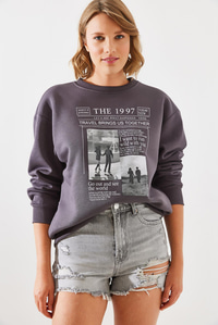 Üç İplik Şardonlu The 1997 Baskılı Sweatshirt MBHS009 60601009 - Füme