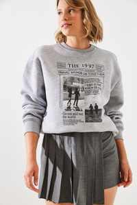 Üç İplik Şardonlu The 1997 Baskılı Sweatshirt MBHS009 60601009 - Gri Melanj